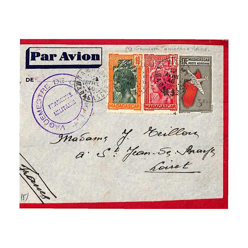 1940 Enveloppe entier avion à 3F65 pour la France en FM
