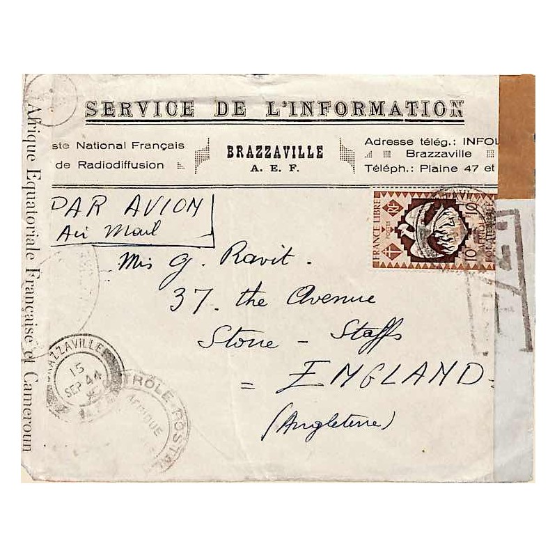 1944 censure Nigéria sur lettre avion pour la Grande Bretagne