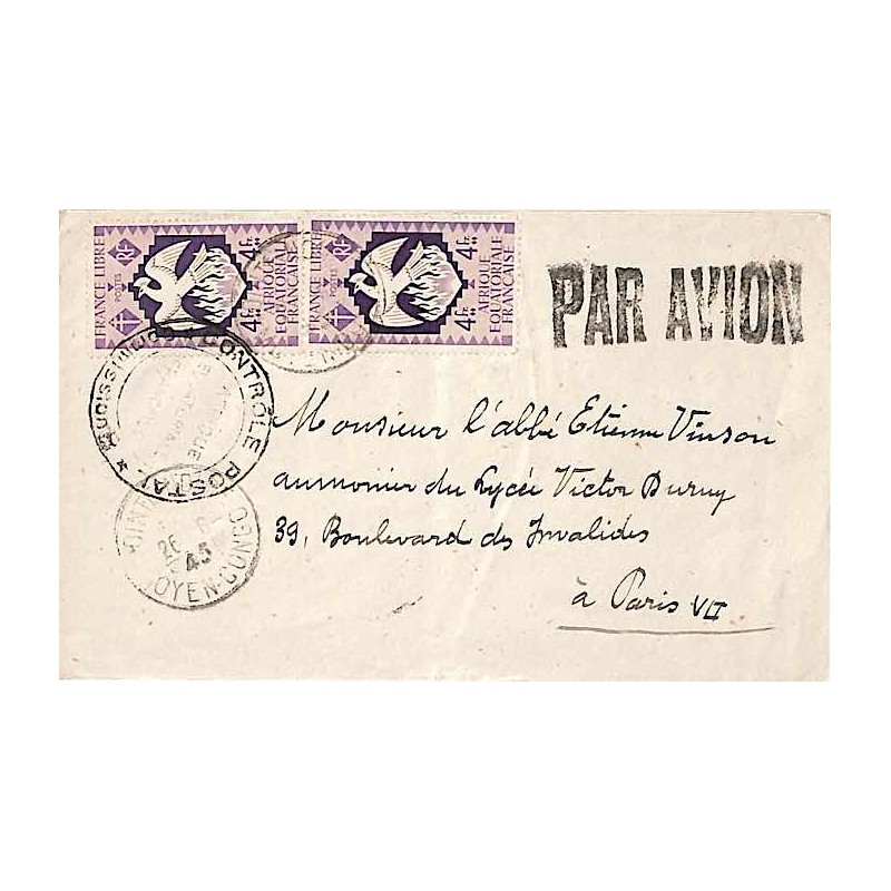 1945 Cachet COMMISSION B de Pointe-Noire sur lettre avion pour la France