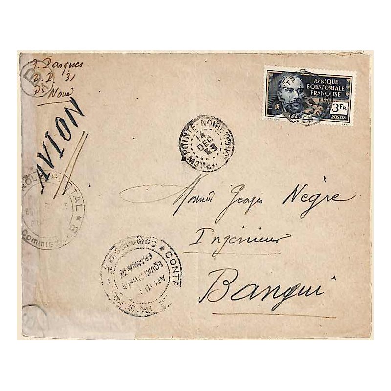 1943 Lettre avion pour Bangui à 3 F de POINTE NOIRE  MOYEN - CONGO