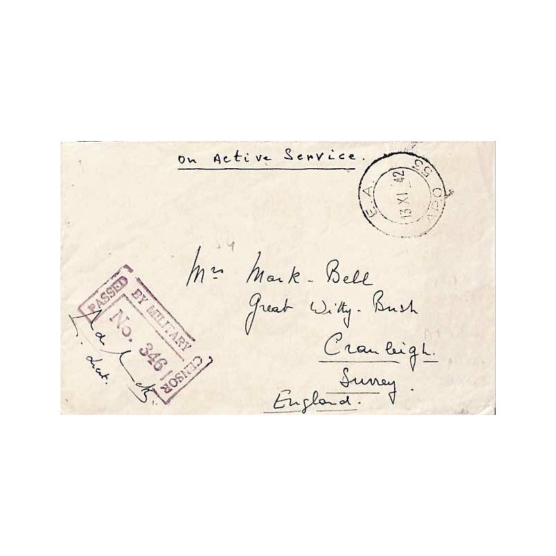 1942 sept. Lettre E.A. A.P.O. 53 PASSED BY MILITARY CENSOR No 346