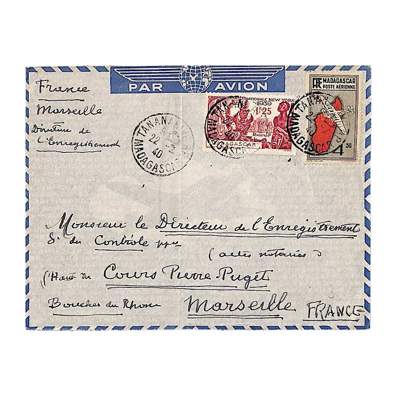 1940 fev. Lettre à 5 F 75   de  TANANARIVE  R.P. MADAGASCAR