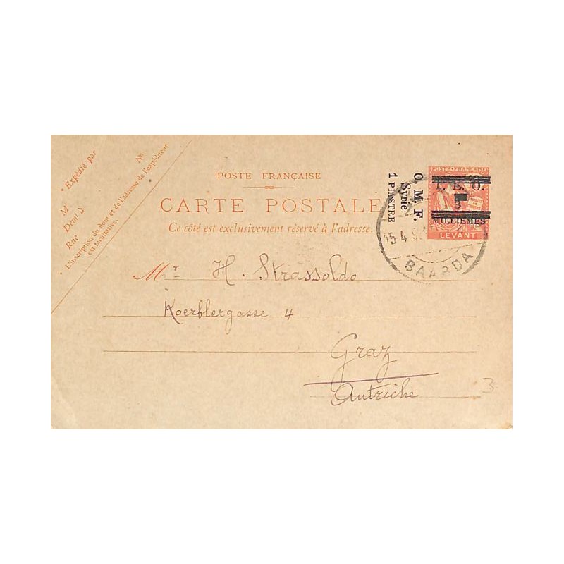 1921 Entier carte postale surcharge TEO Oblitération BAABDA