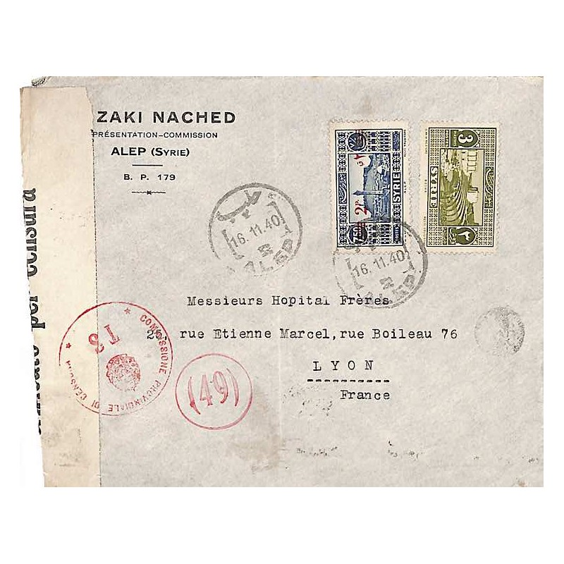 1940 Lettre d'Alep Bande et cachet censure italienne