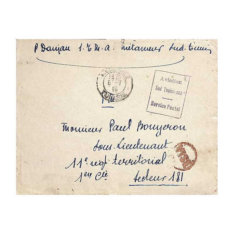 1918 Aviation Sud Tunisienne  - Service Postal et cachet VISE de censure