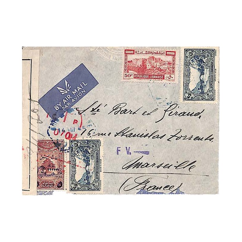 1945 Lettre Grand Liban 170 (x2) 174, 197 (t. fiscal 30 c. surchargé)