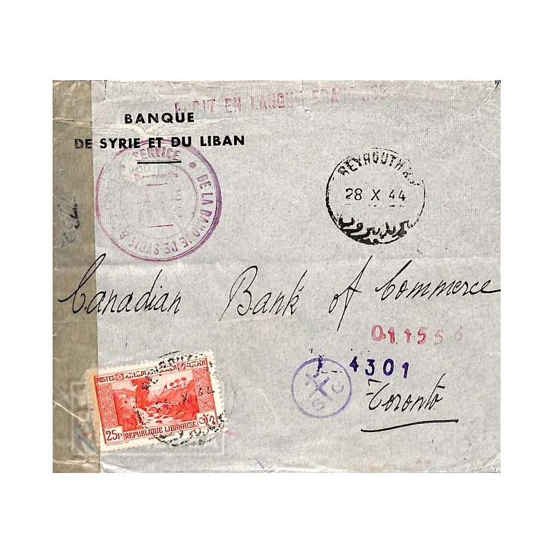 1944 pour le Canada Cachet SC censure France Libre et bande US.