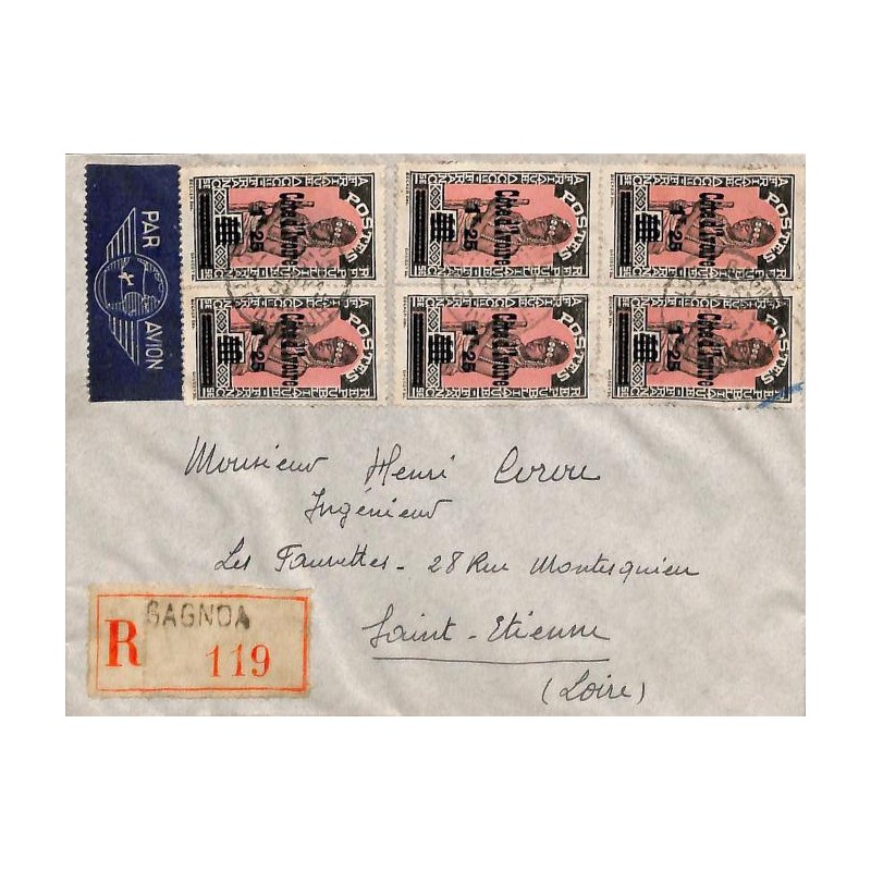 1939 lettre à 7 f 50 GAGNOA  COTE D'IVOIRE Série peu courante sur courrier