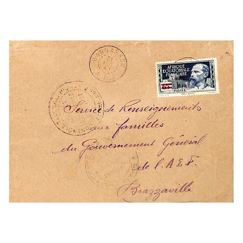 1941 Lettre 65 c surchargé 1 F LIBRE Oblitération BENGASSOU A.E. F.