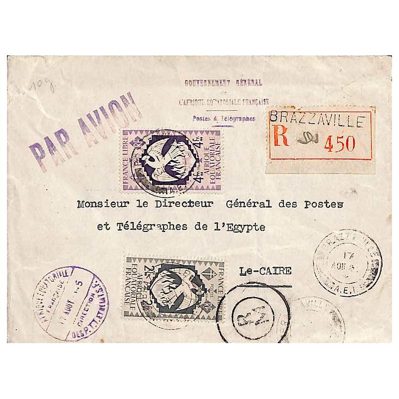 1945 Lettre  Cachet violet DIRECTION DES P.T.T. ET DE LA T.S.F.