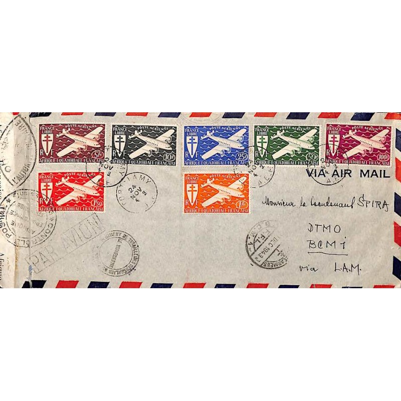 1943 lettre avion avec la série poste aérienne de Londres complète