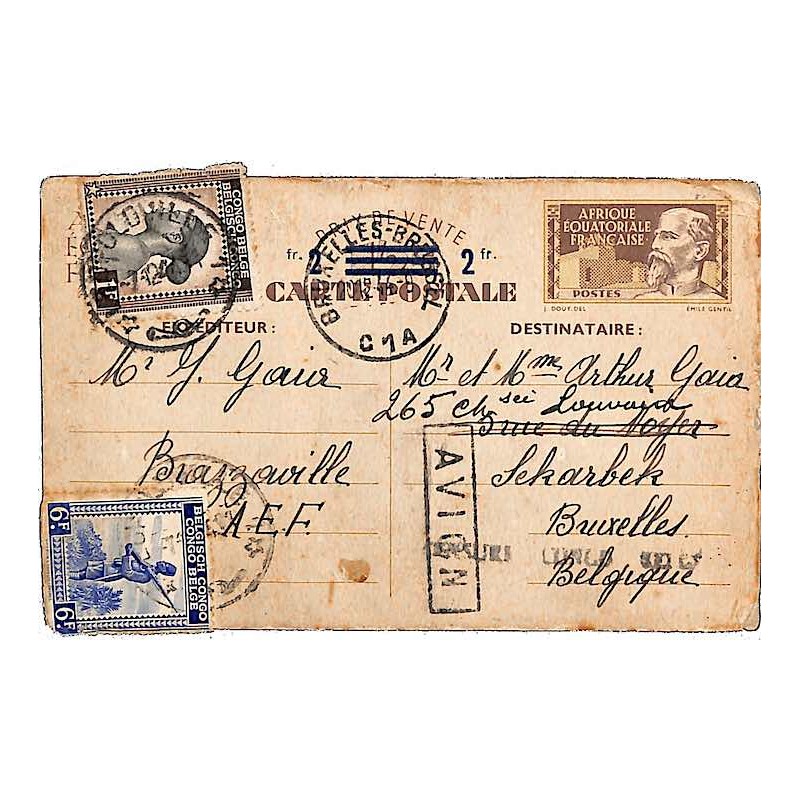1944 Entier pour Bruxelles via le Congo Belge Oblitération LEOPOLDVILLE