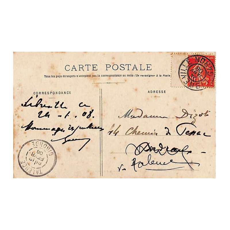 Semeuse 10 c timbre de France sur carte postale 1906