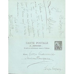 CAP LOPEZ * CONGO-FRANCAIS * 1892 sur Entier carte postale avec réponse 10 c Alphée Dubois