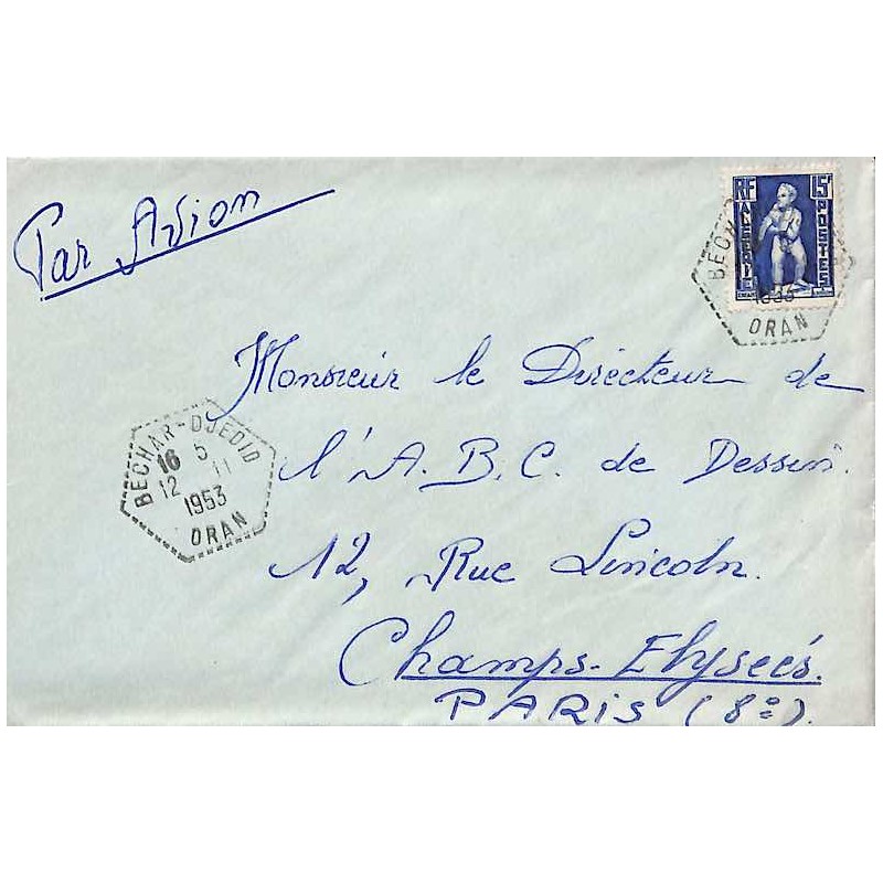 BECHAR-DJEDID ORAN 1953 lettre avion pour la France