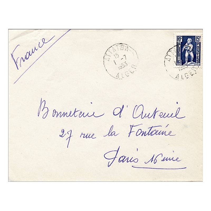 ATTABA ALGER 1953 sur lettre