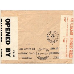1941 lettre à 9F50 Bandes censure sud-africaine et PC 90 britannique. Courrier intercepté.