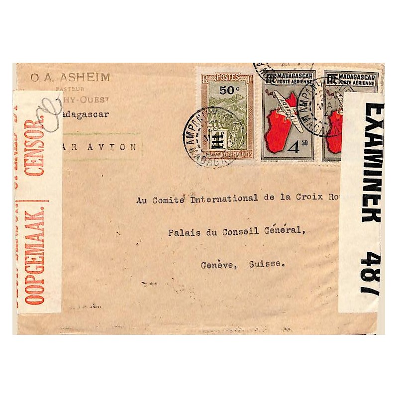 1941 lettre à 9F50 Bandes censure sud-africaine et PC 90 britannique. Courrier intercepté.