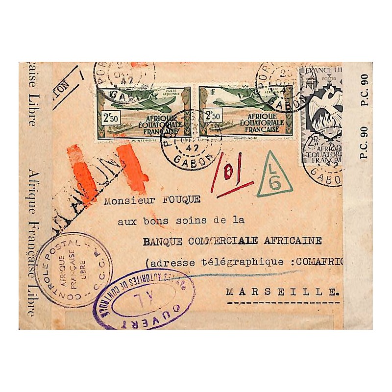 1942 lettre Cachet CONTROLE POSTAL - C.C.C.P. AFRIQUE FRANCAISE LIBRE