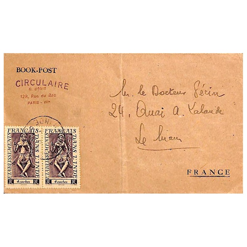 1952? Petite enveloppe ouverte avec 238 (x2) au tarif des imprimés