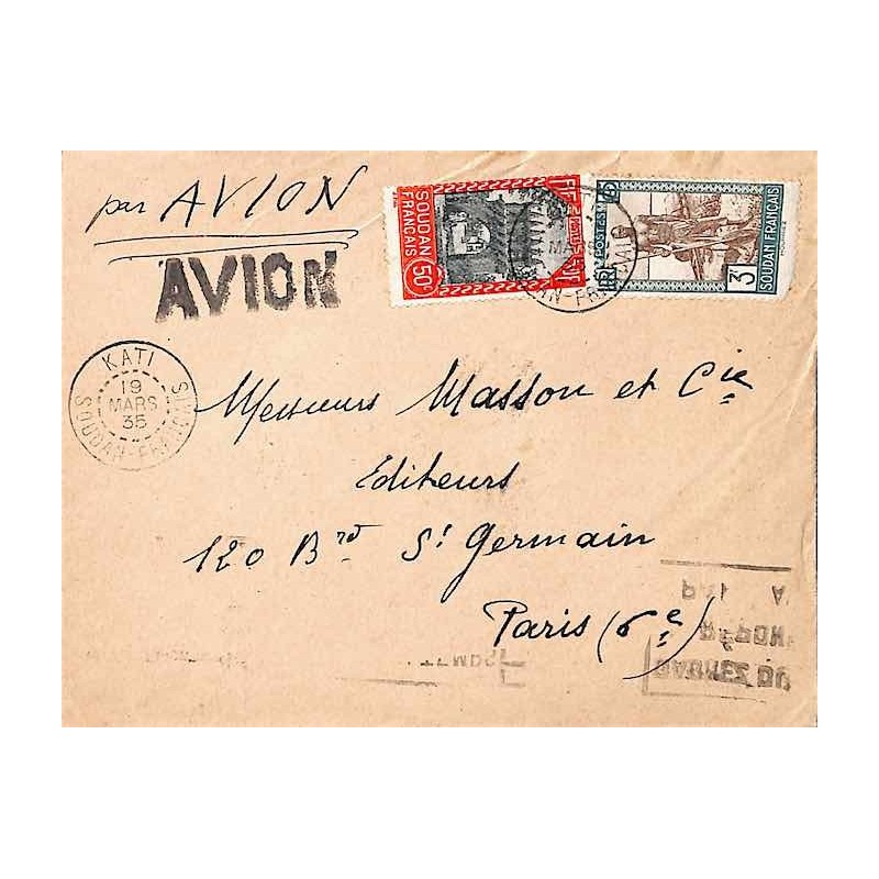1935 lettre avion pour la France Affranchie à 3 f. 50 de KATI SOUDAN-FRANÇAIS