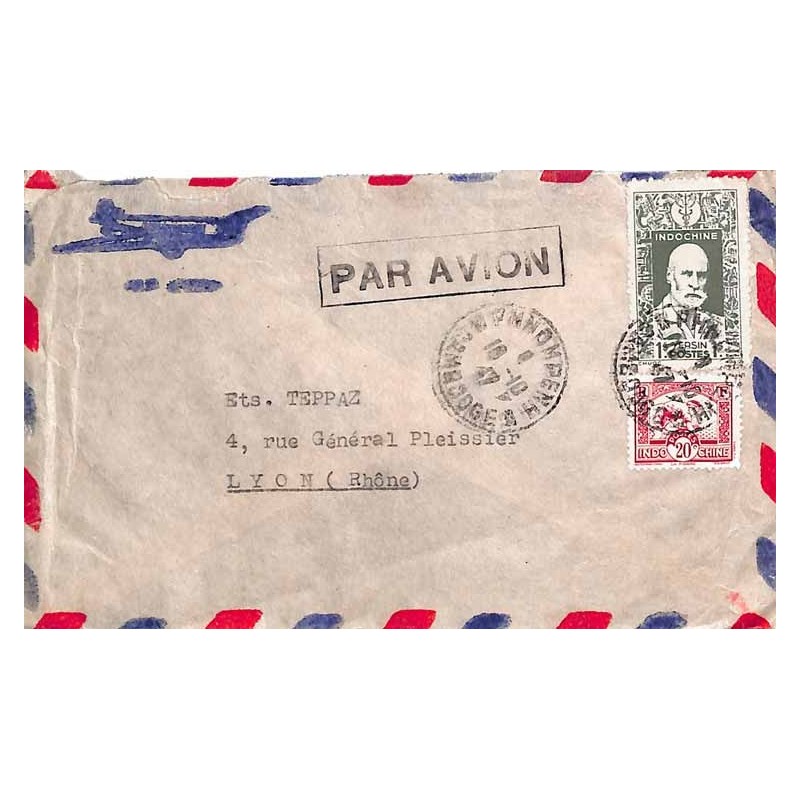 1947 octobre lettre avion pour la France, affranchie à 1 $ 20