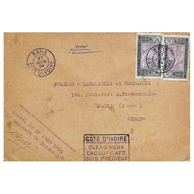 BATIE COTE D'IVOIRE 1934  COTE D' IVOIRE OLEAGINEUX CACAO - CAFE BOIS PRECIEUX