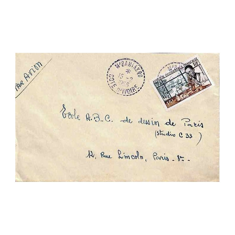 M'BAHIAKRO COTE D'IVOIRE 1955 sur timbre AOF 48