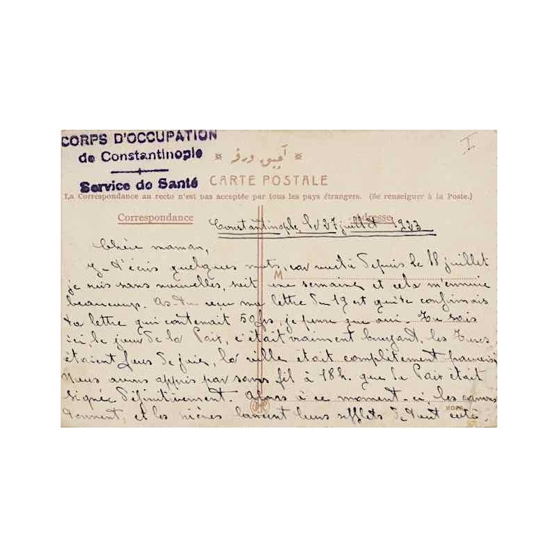 1923 CORPS D'OCCUPATION de CONSTANTINOPLE - Service de Santé