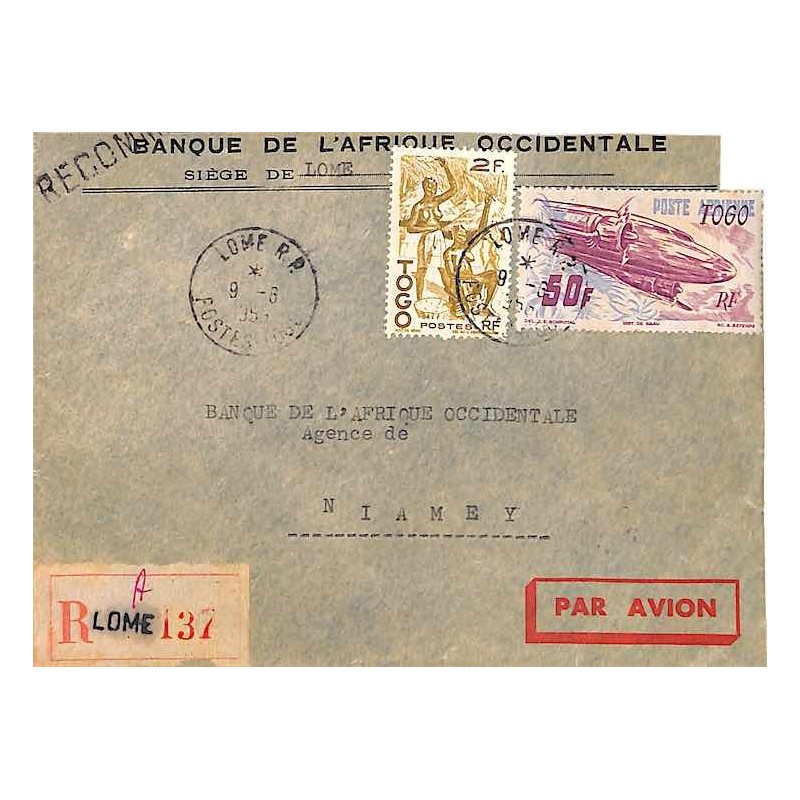 1956 Lettre à 52 f. recommandée avion pour le Niger