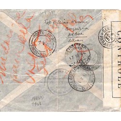 Lettre recommandée pour le Brésil (pd) 3/1944 Affranchissement à 115 p Liban 166 (x 2) PA 48 Oblitération TRIPOLI LIBAN