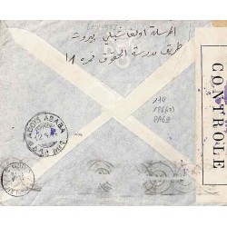 Lettre pour l'Ethiopie 4/1944 Affranchissement à 75 p Liban 174, 186 (x 2) PA 69 Oblitération BEYROUTH R.P.