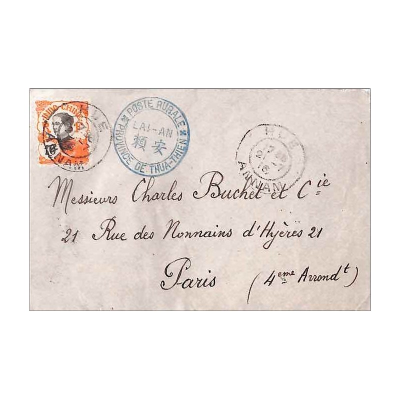 LAI-AN * POSTE RURALE PROVINCE DE THUA-THIEN *  1916