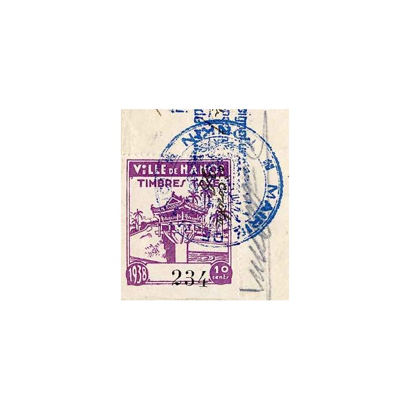 Hanoi quittance avec timbre fiscal 1938 local 0 $ 10 violet