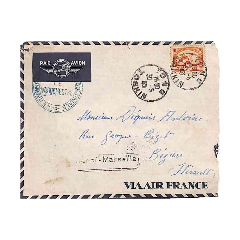 1940 Lettre FM avion pour la France Cachet de censure HANOI RP BIS