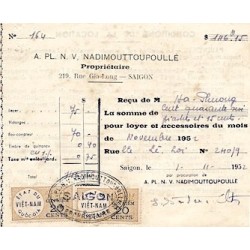 Timbres fiscaux 1952 Etat du Viet-Nam Quoc-Gia Con Niêm 20 cents paire sur quittance
