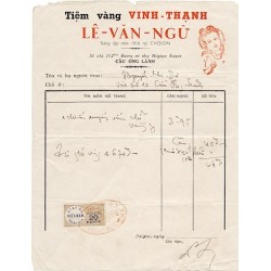 Timbre fiscal Etat du Viet-Nam Quoc-Gia Con Niêm 20 cents sur facture