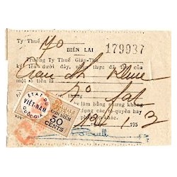Timbre fiscal 1953 Etat du Viet-Nam Quoc-Gia Con Niêm 30 cents sur reçu