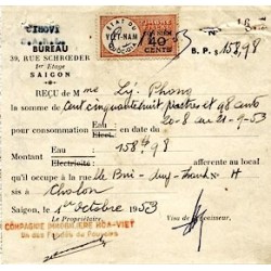 Timbre fiscal 1953 Etat du Viet-Nam Quoc-Gia Con Niêm 40 cents sur quittance