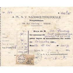 Timbre fiscal 1952 Etat du Viet-Nam Quoc-Gia Con Niêm 40 cents sur quittance de loyer