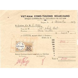 Timbre fiscal 1954 Etat du Viet-Nam Quoc-Gia Con Niêm 50 cents sur reçu
