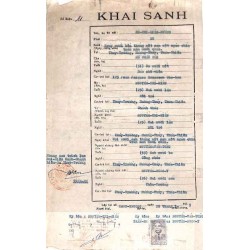 Hué 1959 timbre fiscal local 5 $ bleu impression usée sur document