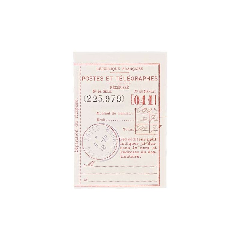 1912 Récépissé de mandat