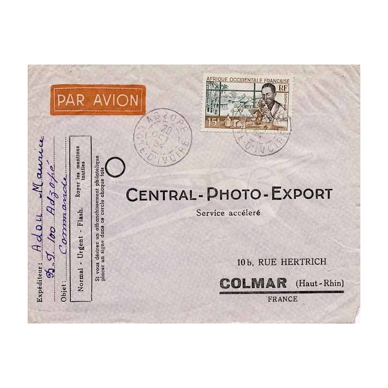 ADZOPE COTE D’IVOIRE 1954 sur lettre avion