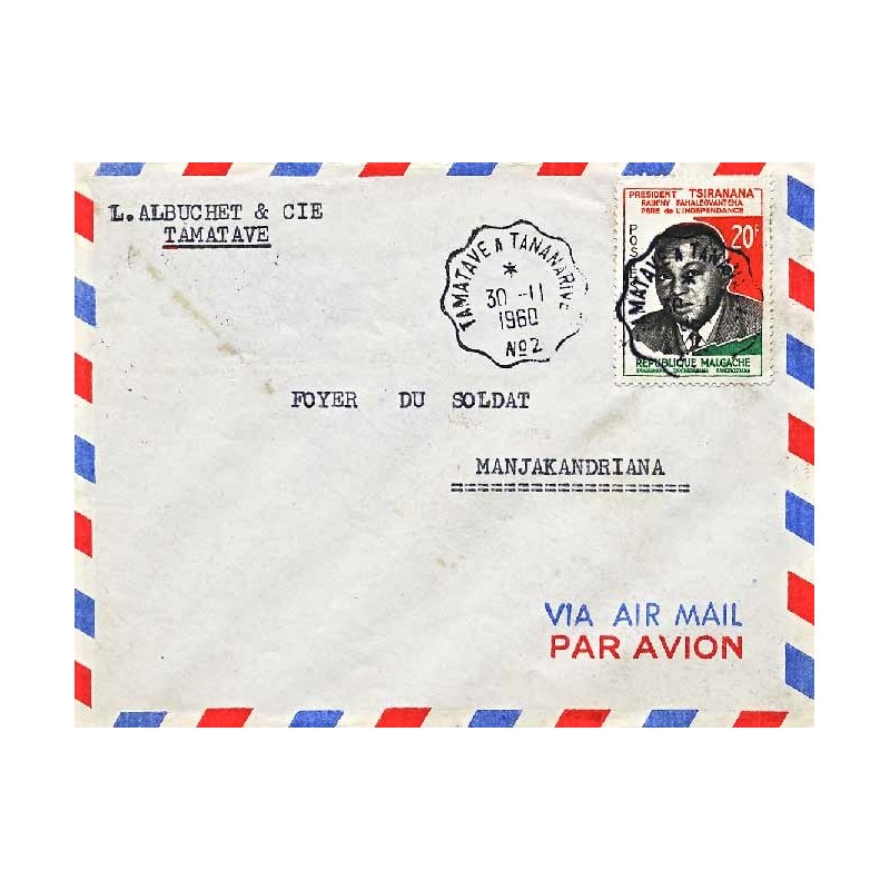 TAMATAVE A TANANARIVE N°2 - 1960 lettre avion pour l’intérieur