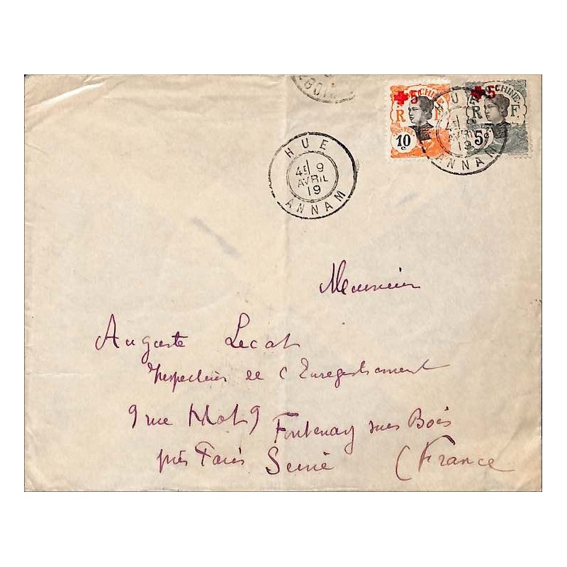 1919 Lettre affranchie timbres Croix Rouge HUE ANNAM