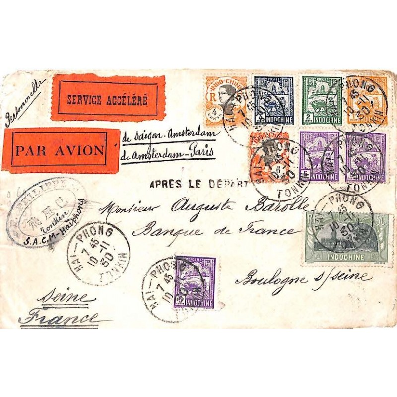 1930 Lettre avion à 1 $ 41 Etiquette rouge SERVICE ACCELERE