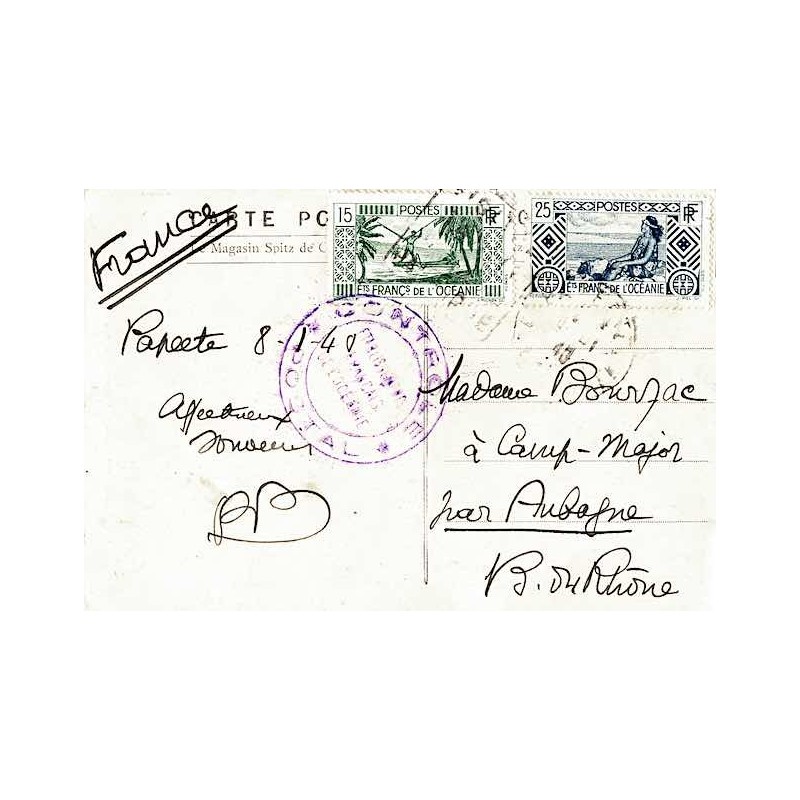1940 Carte postale Affranchissement 90, 92 censure locale