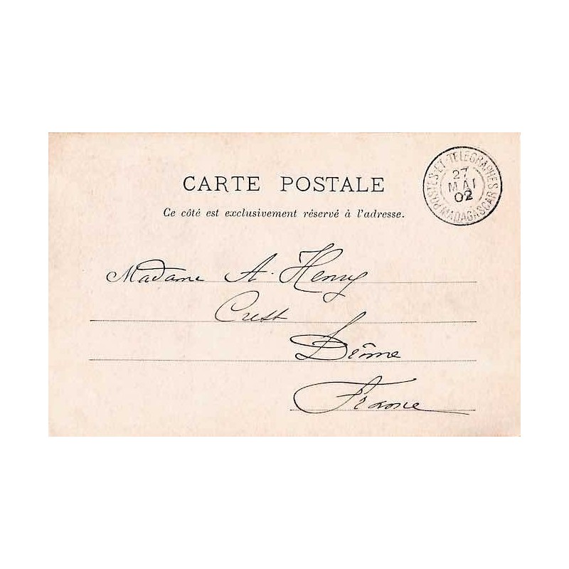 POSTES ET TELEGRAPHES MADAGASCAR 1902  sur carte postale