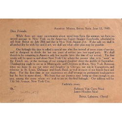 1940 Entier carte postale 3 p. au verso repiquage American Mission Beirut